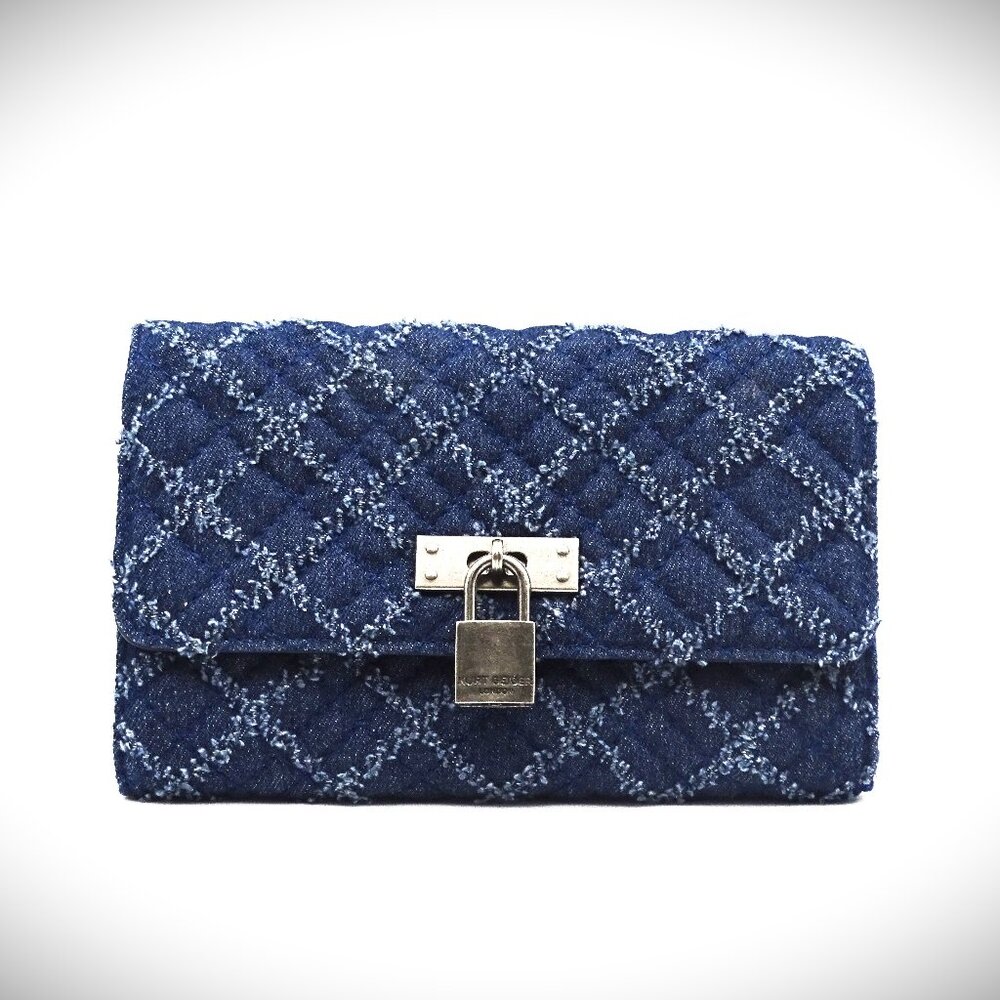 KURT GEIGER LONDON Brixton Quilted Blue Denim Cain Wallet - Picture 2 of 6
